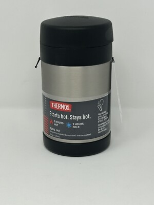 Thermos 16oz Insulated Food Jar with Folding Spoon, Silver/Black
