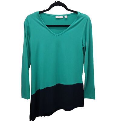 Susan Graver Womens Sz XXS Green Black Solid Long Sleeve Blouse