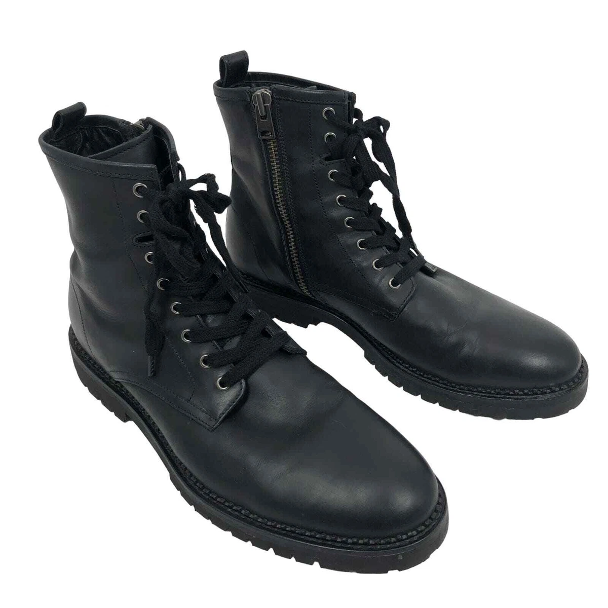 All Saints Whitmore Black Leather Combat Moto Boots Lace Up Zip