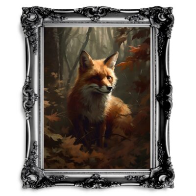Red Fox Woodland Wall Art Vintage Painting Wildlife Decor Art Dark Academia Wall