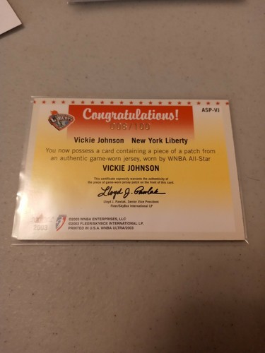 Vickie Johnson 2003 Fleer Ultra All Star Jersey Patch #D 8/100 - Picture 2 of 2