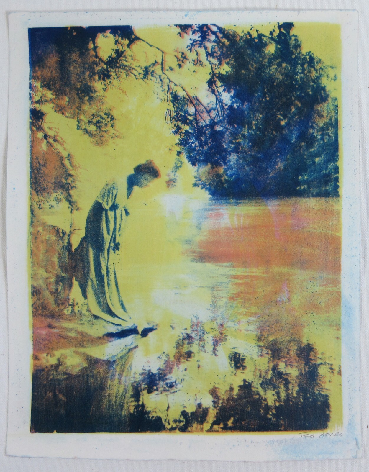 WOMAN IN ROBE BY TED JONES. 3 TONE GUM BICHROMATE, 14X11, WATERCOLOR