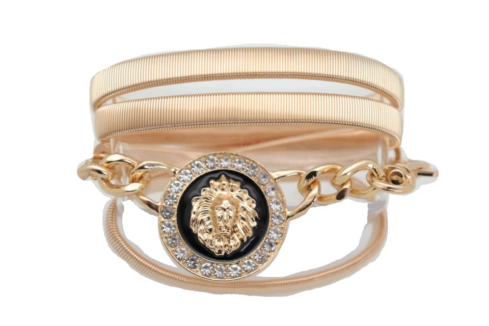 Женщин золото металлическая цепочка эластичной группы ремня бедра высокая талия лев блестящий подвеска подходит M L - Изображение 4 из 4