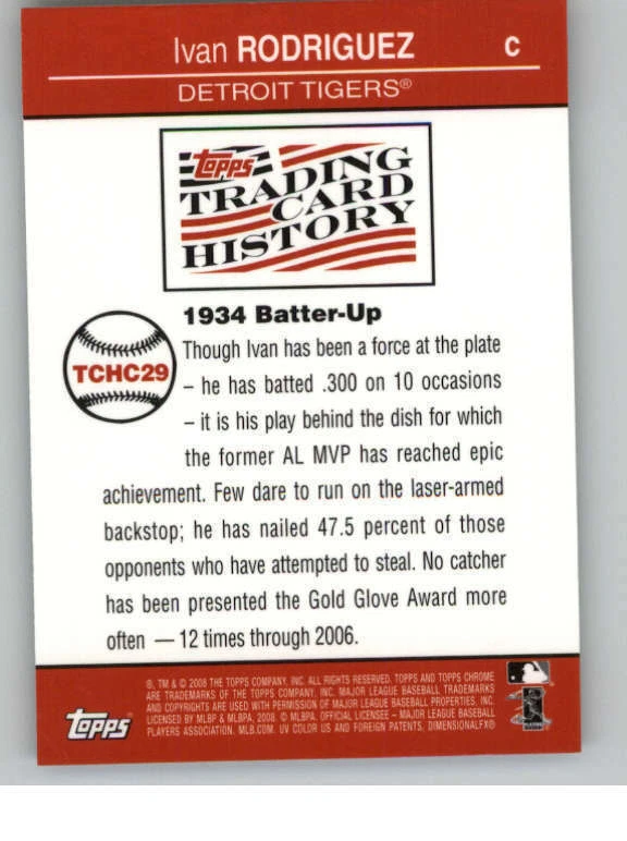 2008 Topps Chrome Trading Card History #TCHC29 Ivan Rodriguez (ref 140592) - Image 2 of 2