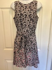 GAP Sz S Sleeveless Dress Fit Flare Tie Belt Blue Pink Floral Print Cute EUC!