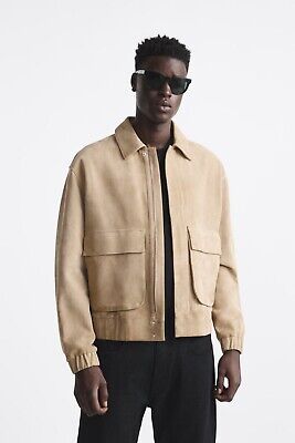 New Zara 100% Goat Suede Leather Bomber Jacket 5129/500 Sand New Zara 100% Goat Suede Leather Bomber Jacket 5129/500 Sand