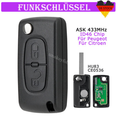 433MHz 2Tasten Funk Schlüssel Fernbedienung HU83 für Peugeot 207 307 308 Citroen