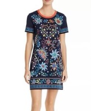 Tory Burch Black Mountain Floral Navy Multicolored T-Shirt Dress EUC Size XS