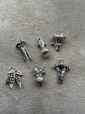 OH MY GOSH -STERLING SILVER VEGGIE CHARMS -SET OF 6 - 20 MM