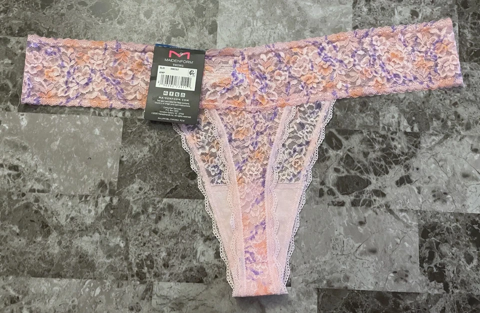 NUEVO CON ETIQUETAS BRAGAS TANGA DE ENCAJE FLORAL MELOCOTÓN ROSA MORADO MAIDENFORM Foto 3 de 3