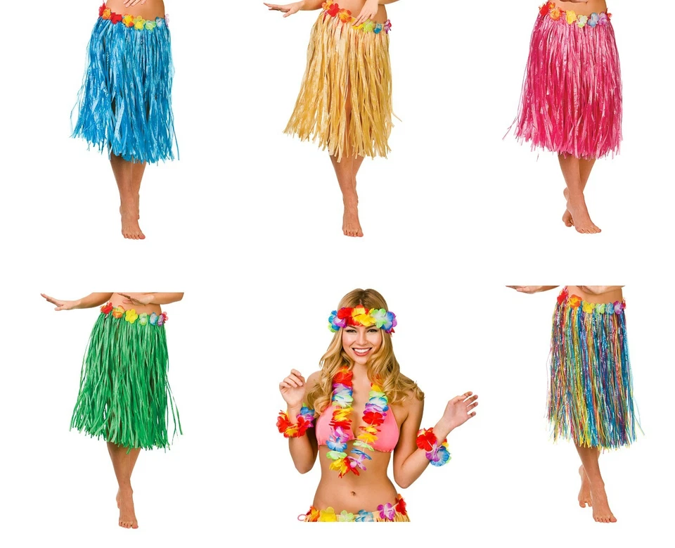 Damen Hawaiian Hula Rock 60cm & 4-teiliges Lei-Set Fancy Dress Kostüm - Bild 1 von 1