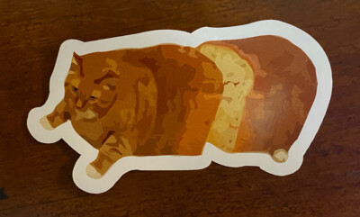 Cat Bread Sticker Loaf Orange Waterproof Loafing Funny Humor Gift NEW