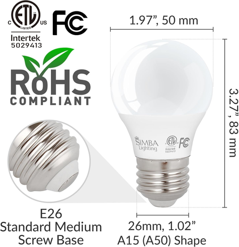 LED A15 ETL Listed Light Bulbs (6-Pack) 5W 40W Replacement for Appliances, Refri - Picture 2 of 12