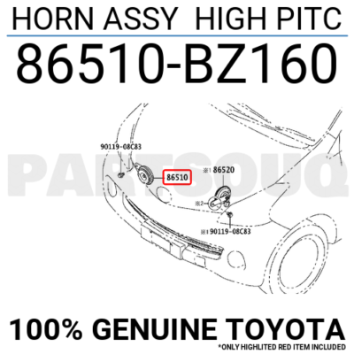 86510BZ160 Genuine Toyota HORN ASSY HIGH PITC 86510-BZ160 | eBay