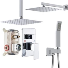 Shower Faucet Set 8-16" Rainfall Shower Head Combo System with Mixer Valve Kit