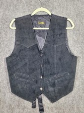 Learsi Vintage Women  s Black Suede Leather Western Biker Vest Size L Waistcoat
