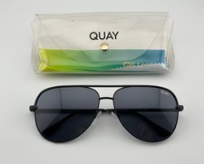 QUAY High Key Large Aviator Sunglasses, Black Frame, Polarized Gray Lens