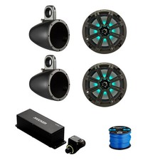 2x Kicker 8" 300W Marine LED Speaker, Charcoal Grille, 2x Black Pods,Remote,Wire