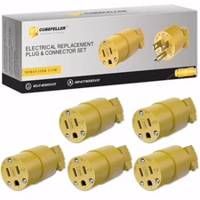 5-Pack Replacement Extension Cord Plug & Connector Set – 15 Amp, 125V, 3-Prong..