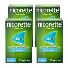 Nicorette 4mg Icy White Gum 105 Pieces x 4 Nicotine Replacement for Smoking