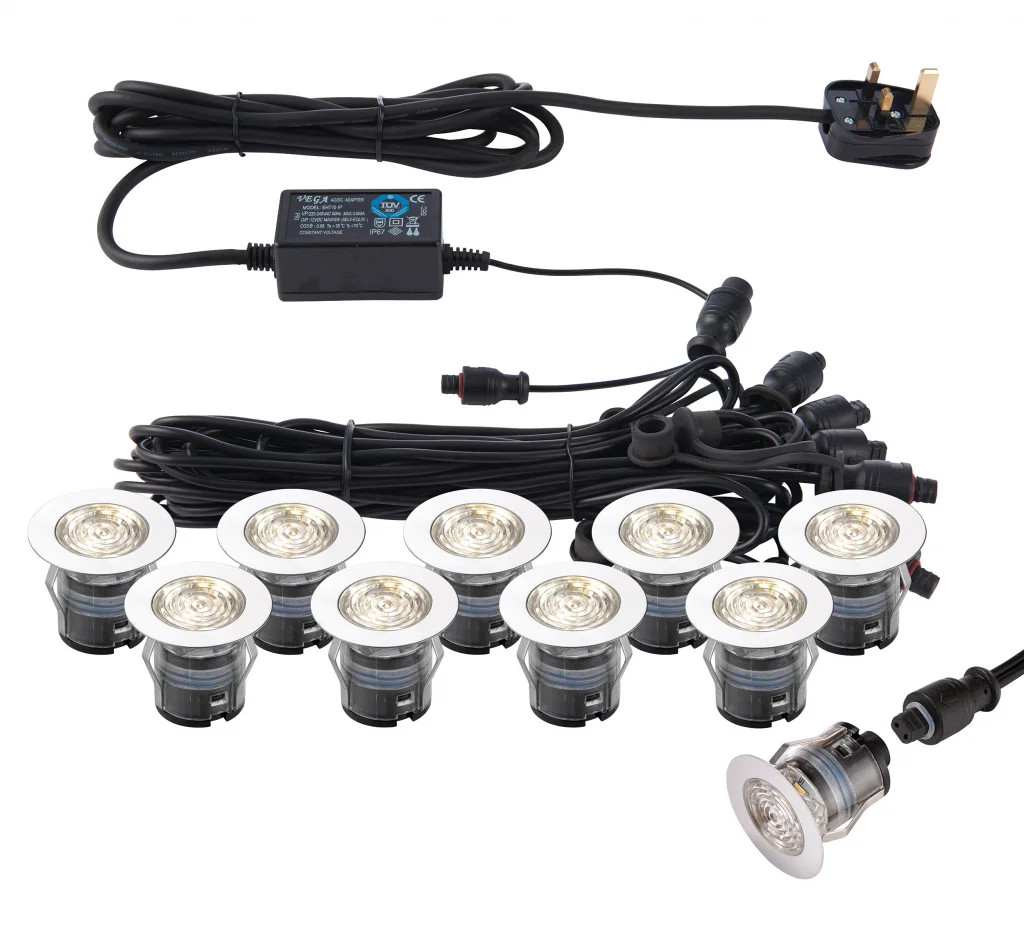 Outdoor Light Silver IkonPRO CCT 35mm Decking Kit IP67 3000K 4000K Warm White