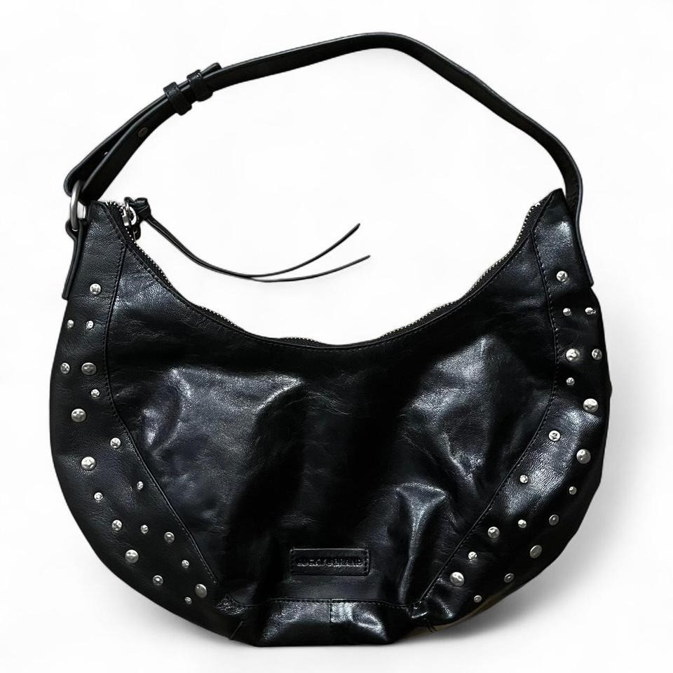 Lucky Brand Purse Women's Black Leather Studded Zip Adjustable Strap Bag