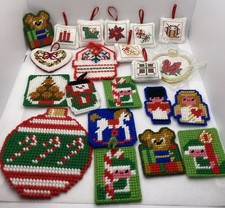 Handmade Christmas Ornaments Plastic Canvas Vintage Needlepoint Pillows