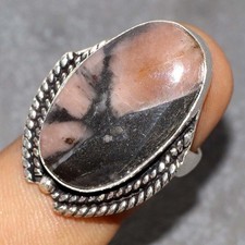 925 Silver Plated Chiastolite (Cross Stone) Ring US 6 Statement Jewelry AU y348