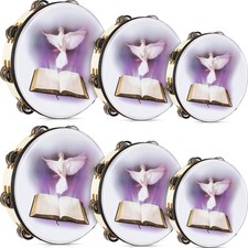 Boao 6 Pack tambourines 6'' 8'' 10'' Dove Bible Tambourine for Adults White