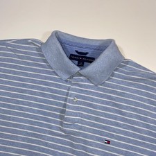 Tommy Hilfiger Men's Polo Shirt Blue White Stripe Short Sleeve Size L G