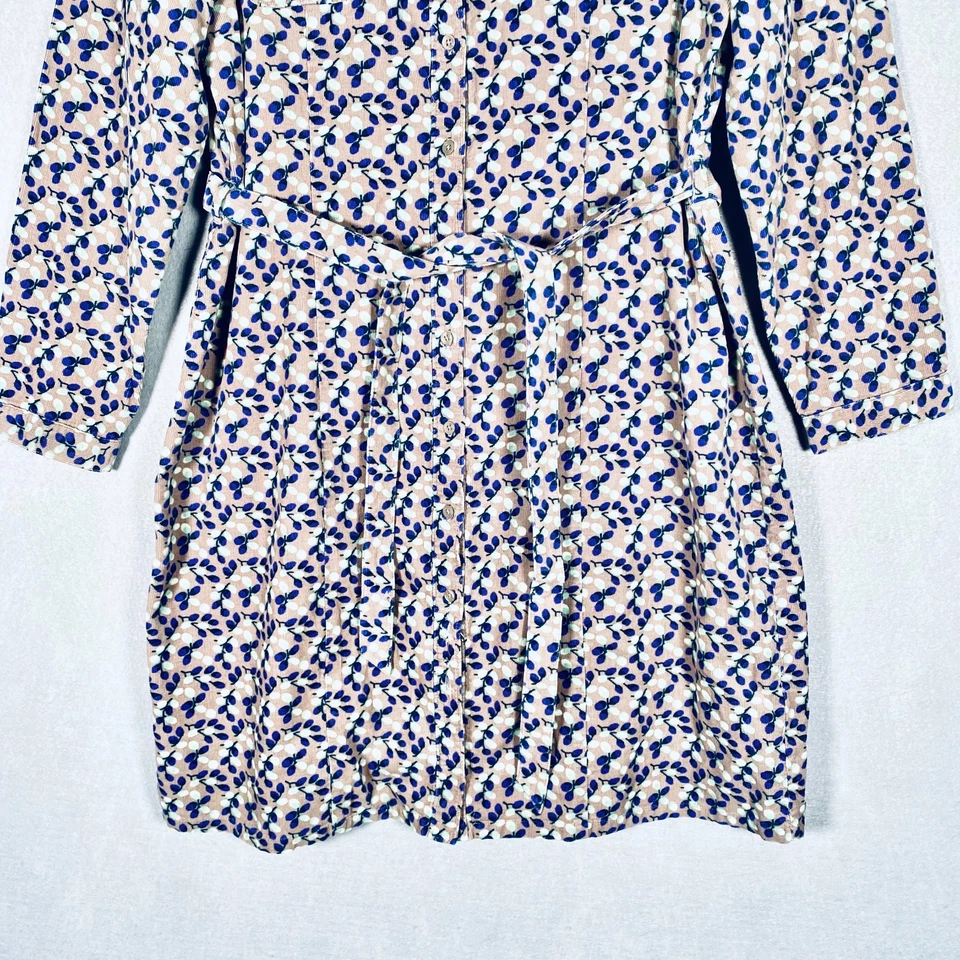 Boden Corduroy Dress Womens 12 Beige Blue Cotton Button Up Belted - Image 2 of 4