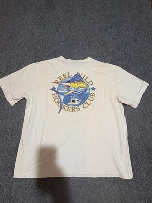 Trader Bay Shirt Mens XL White Reel Wild Hookers Club Pocket Fish Graphic Tee