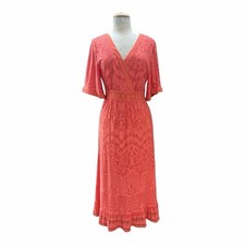 Farm Rio for Anthropologie Devore Coral Pink Orange Lace Maxi Dress Size L