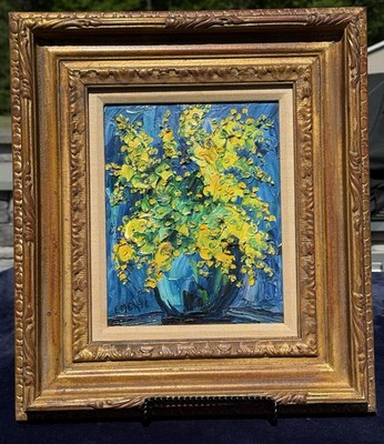 Original Signed Emeric Vagh- Weinmann  Mimosas  Yellow Flowers, Blue Vase