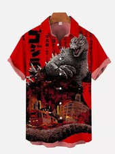 Godzilla Japanese Art 3D Print Hawaiian Shirt Classic Movie Aloha Button Up