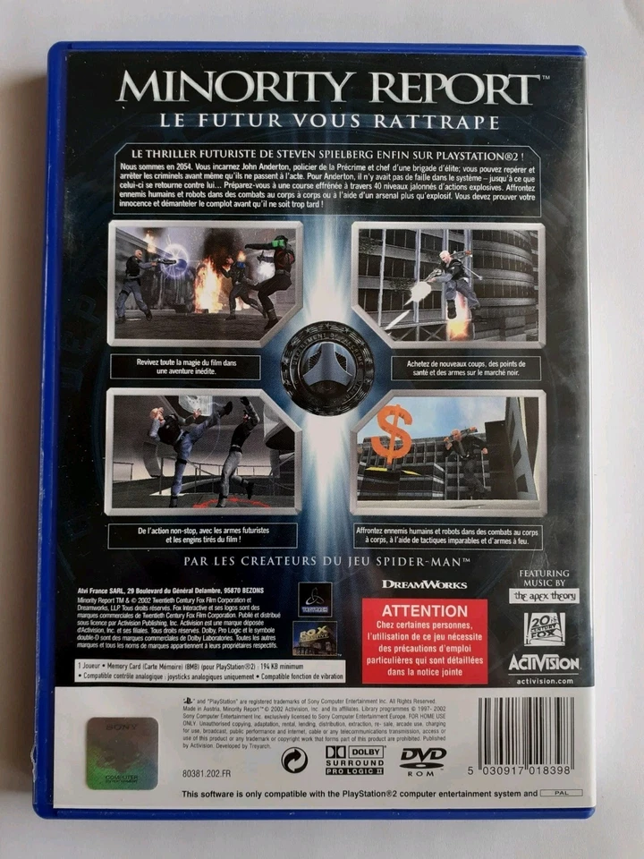 Minority Report PS2 Complet TBE PAL FRA Policier Tir Futuriste Spielberg Film - Photo 3/4