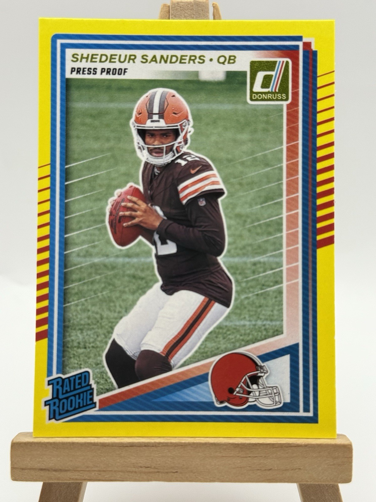 2025 Donruss Shedeur Sanders Rated Rookie Press Proof Yellow Short Print