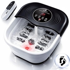 Collapsible Foot Spa: Heat, Bubble, Red Light, Temp Control, 8 Rollers  Pumice