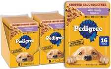Pedigree Chopped Ground Dinner Adult Soft Wet Dog Food 16-Count with Hearty Chic