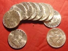 LOT (10 COINS) 1962 P & D Franklin 50C Silver Half Dollars, HALF ROLL, UNC BU!