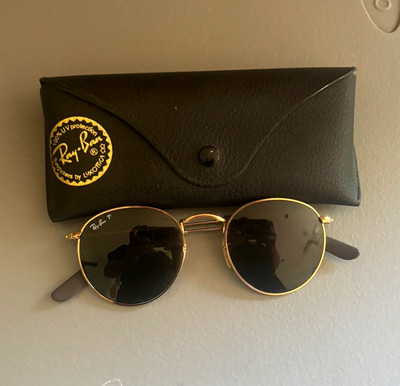 Ray-Ban Round Metal Sunglasses Gold Frame Black Glass Tinted Lenses UV400