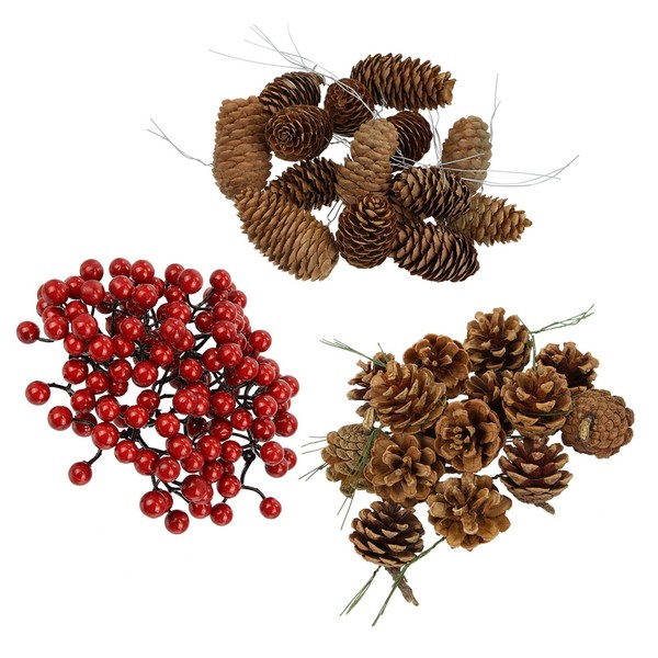 Weihnachtsdeko Natur Tischdeko Advent Dekoration Beeren Tannenzapfen 30-Teilig-image