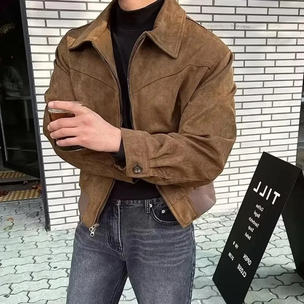 Men's Brown Trending Suede Leather Jacket Vintage Oversize Real Leather 70s Coat