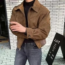 Men's Brown Trending Suede Leather Jacket Vintage Oversize Real Leather 70s Coat