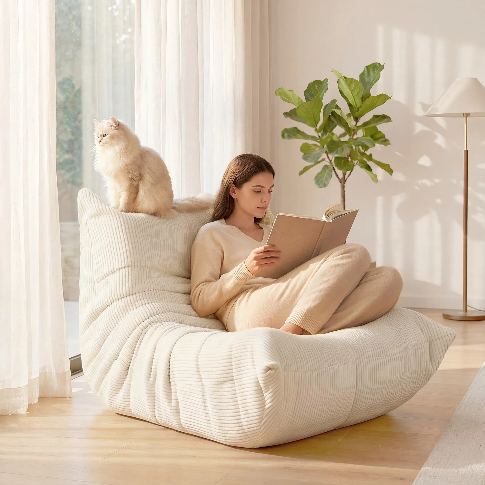 OYAJIA Bean Bag, Yellow/Grey/Beige, Carpet Sofa, Recliner Chair, Foam Sofa