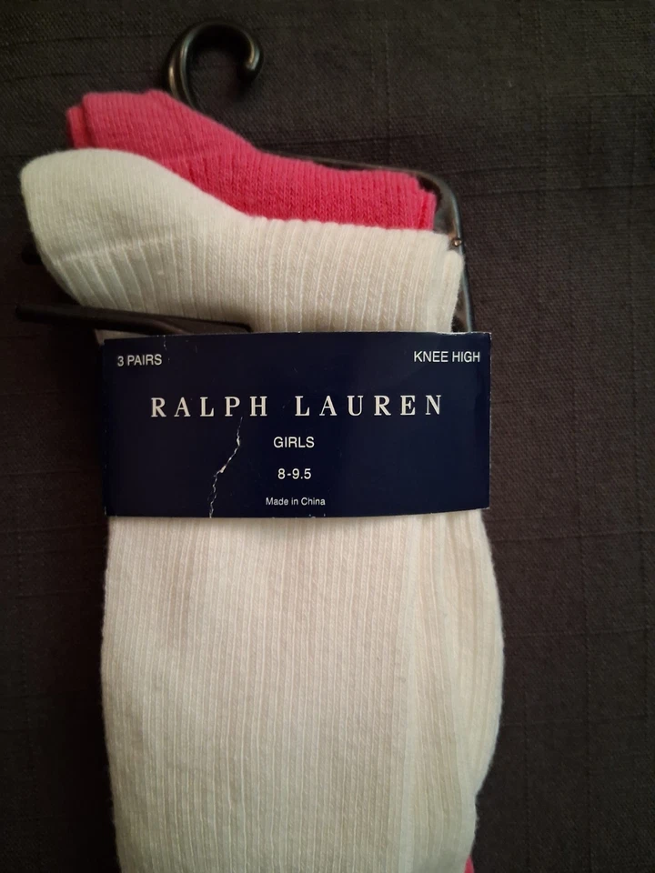 NUEVO Calcetines Ralph Lauren hasta la rodilla para niñas mezcla de algodón (2 pares) Foto 2 de 4