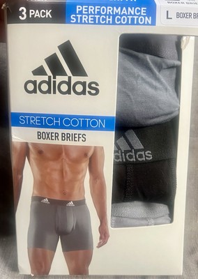 adidas Performance Stretch Cotton Boxer Brief 3-pack (Grey/Blk.)Size L~NWT