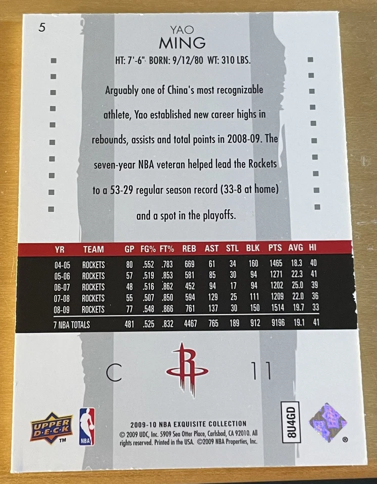 2009-10 Upper Deck Exquisite Collection Yao Ming Base /199  - Image 2 of 2