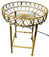 Gold Painted Plant Stand Indoor Outdoor 17" T x 12" D Xclnt Cond Art Deco Style