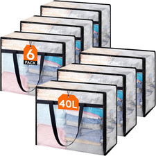 6 Pack Clear Blanket Storage Bags, Foldable Plastic Clothes Organizer with Zippe